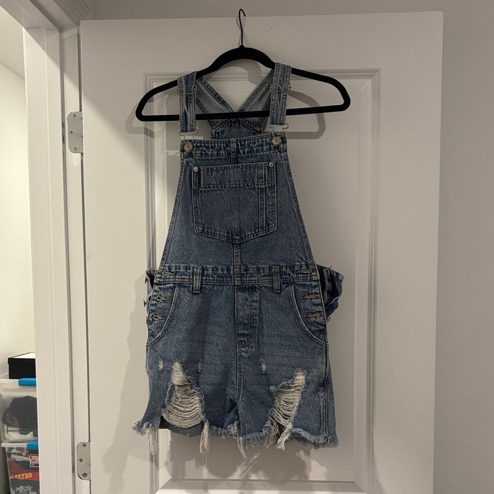 Distressed Denim Overalls